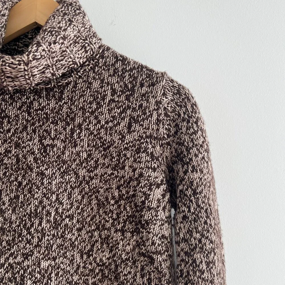 GAP Lambswool Cotton‎ Turtleneck Sweater Marled Chunky Knit Brown Cream L